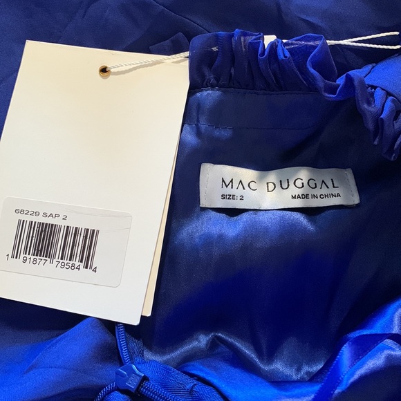 MAC DUGGALRuffled High Neck Flutter Sleeve High Low Hem Gown